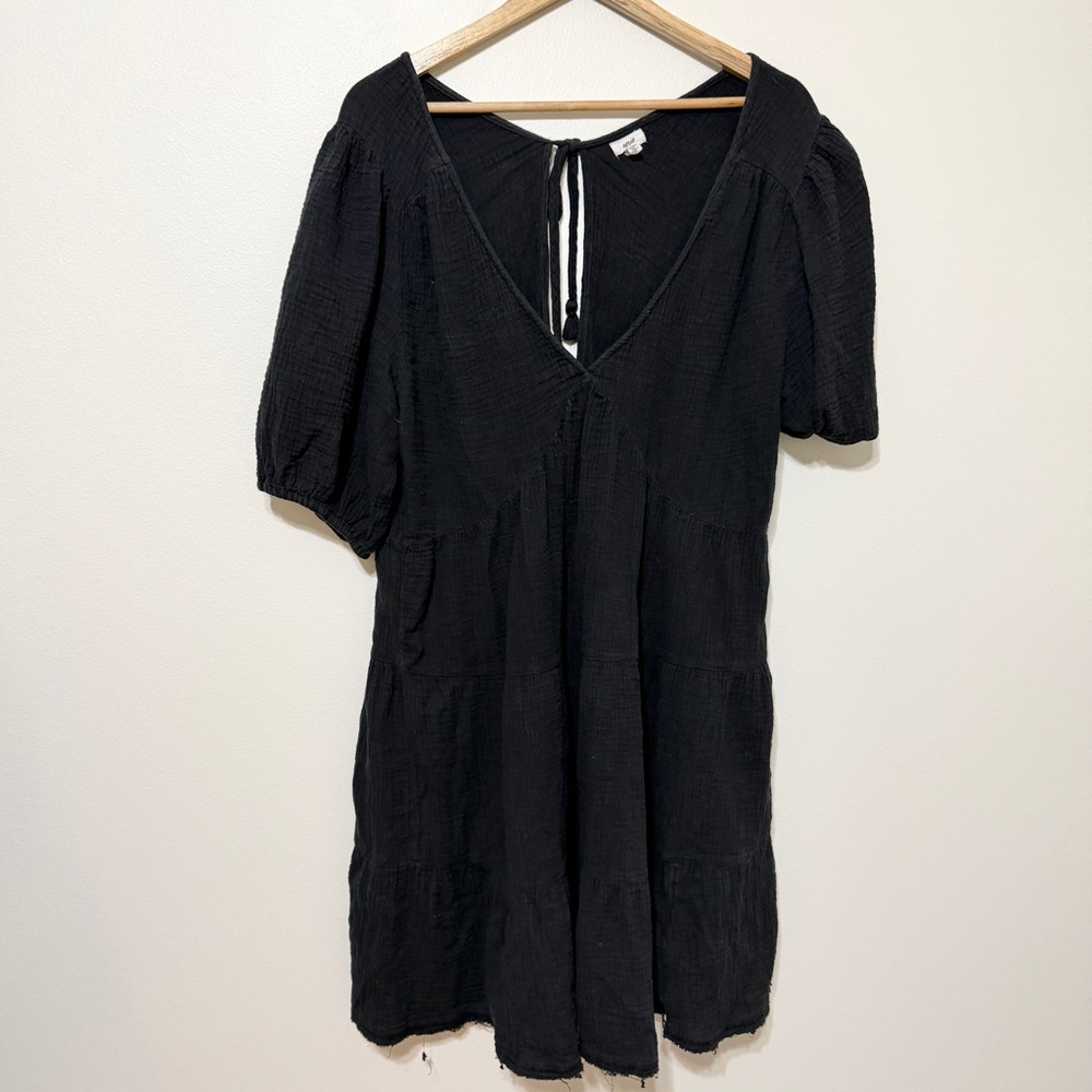 Aerie Pool to Party Mini Dress Size XL Black Cotton Gauze Tiered - Picture 2 of 6
